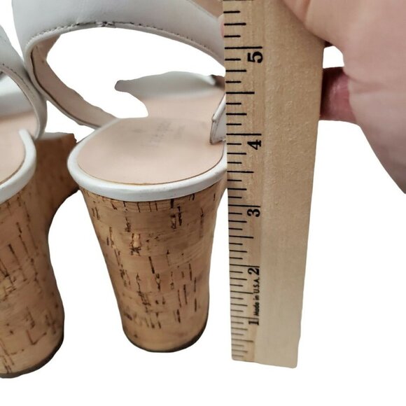 Kate Spade Tomas Wedges Sandals 8.5 White Cork Platform‎ Heel Leather Open-Toe - Picture 10 of 12